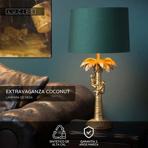 Lucide EXTRAVAGANZA COCONUT - Lámpara de mesa - Ø 30,5 cm - 1xE27 - Oro mate / Latón - USP